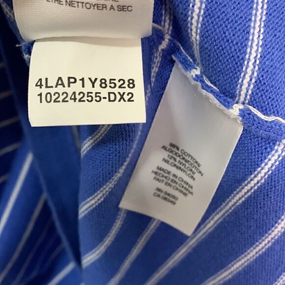 JONES NEW YORK Signature Blue and White Striped Cotton Sweater Size Medium - Picture 5 of 6
